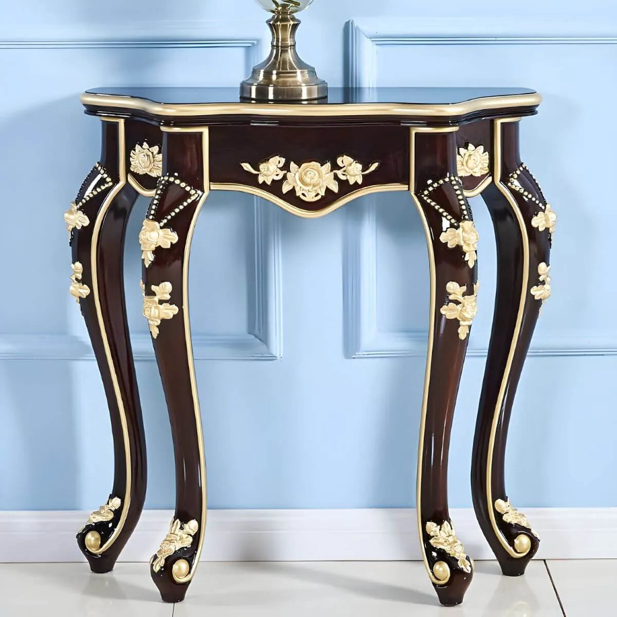 Victorian Free-Form Wood Console Table with Gold Accents Secondary image