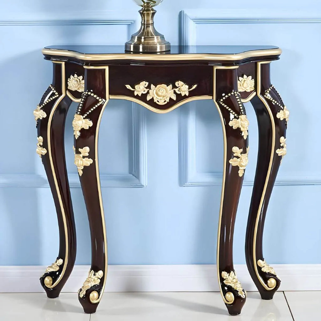 Victorian Free-Form Wood Console Table with Gold Accents