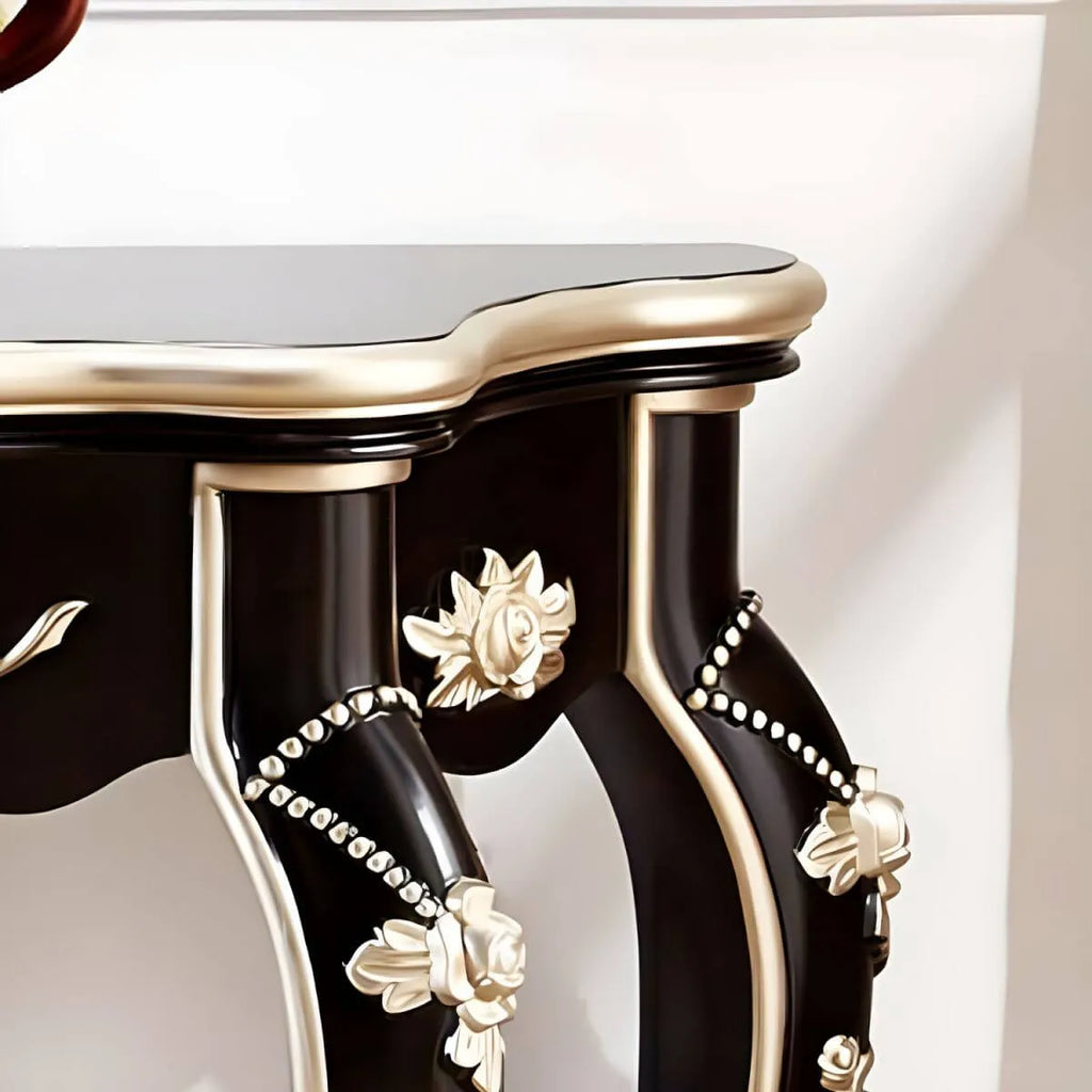 Victorian Free-Form Wood Console Table with Gold Accents