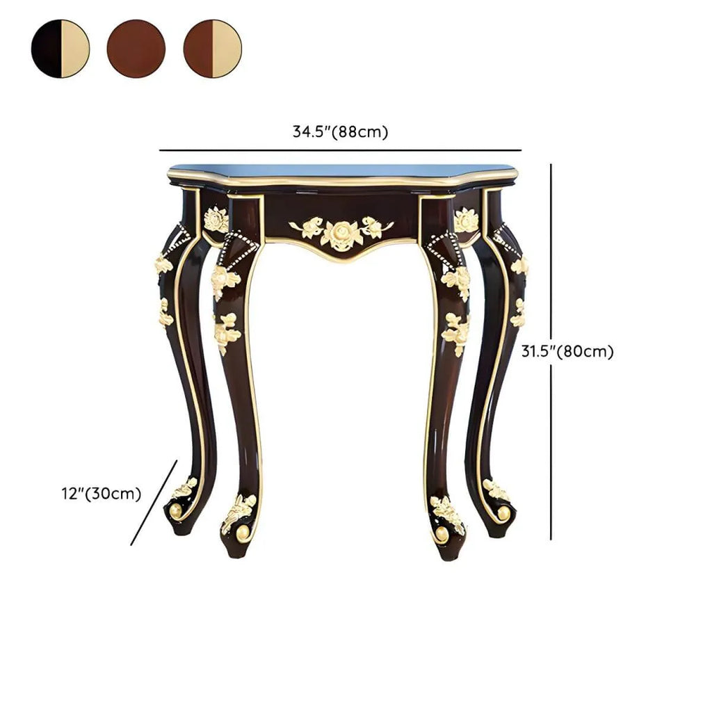 Victorian Free-Form Wood Console Table with Gold Accents Dimensions