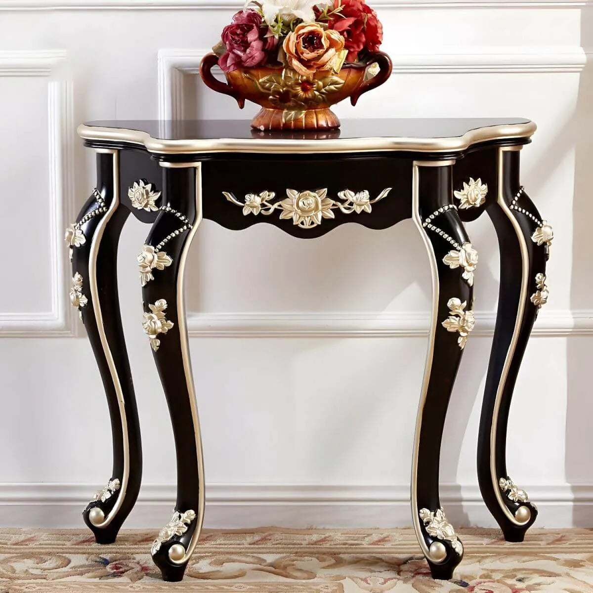 Victorian Free-Form Wood Console Table with Gold Accents Main Product Image Main image
