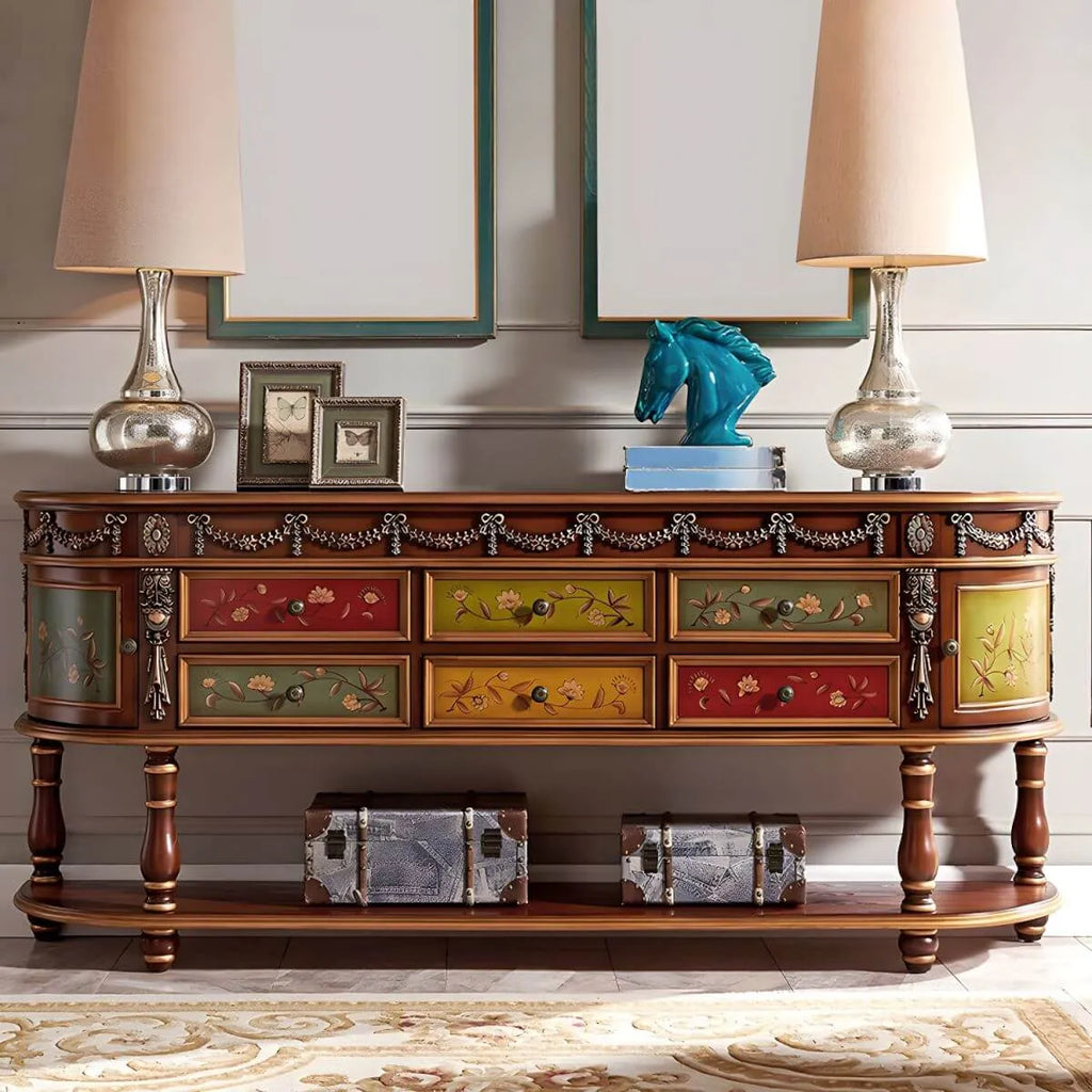 Victorian Half-Moon Wood Console Table with Storage