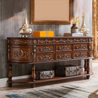 Victorian Half-Moon Wood Console Table with Storage