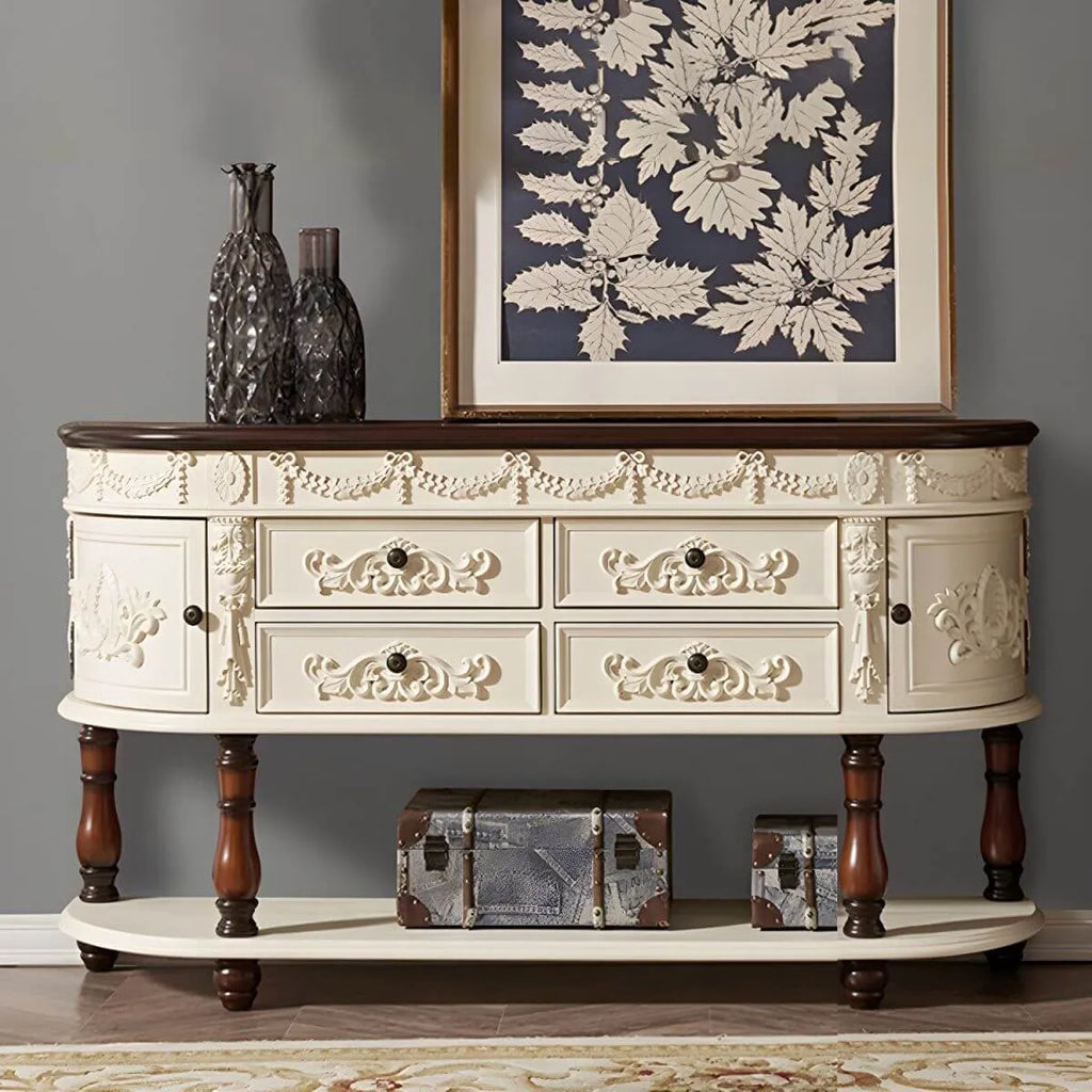 Victorian Half-Moon Wood Console Table with Storage