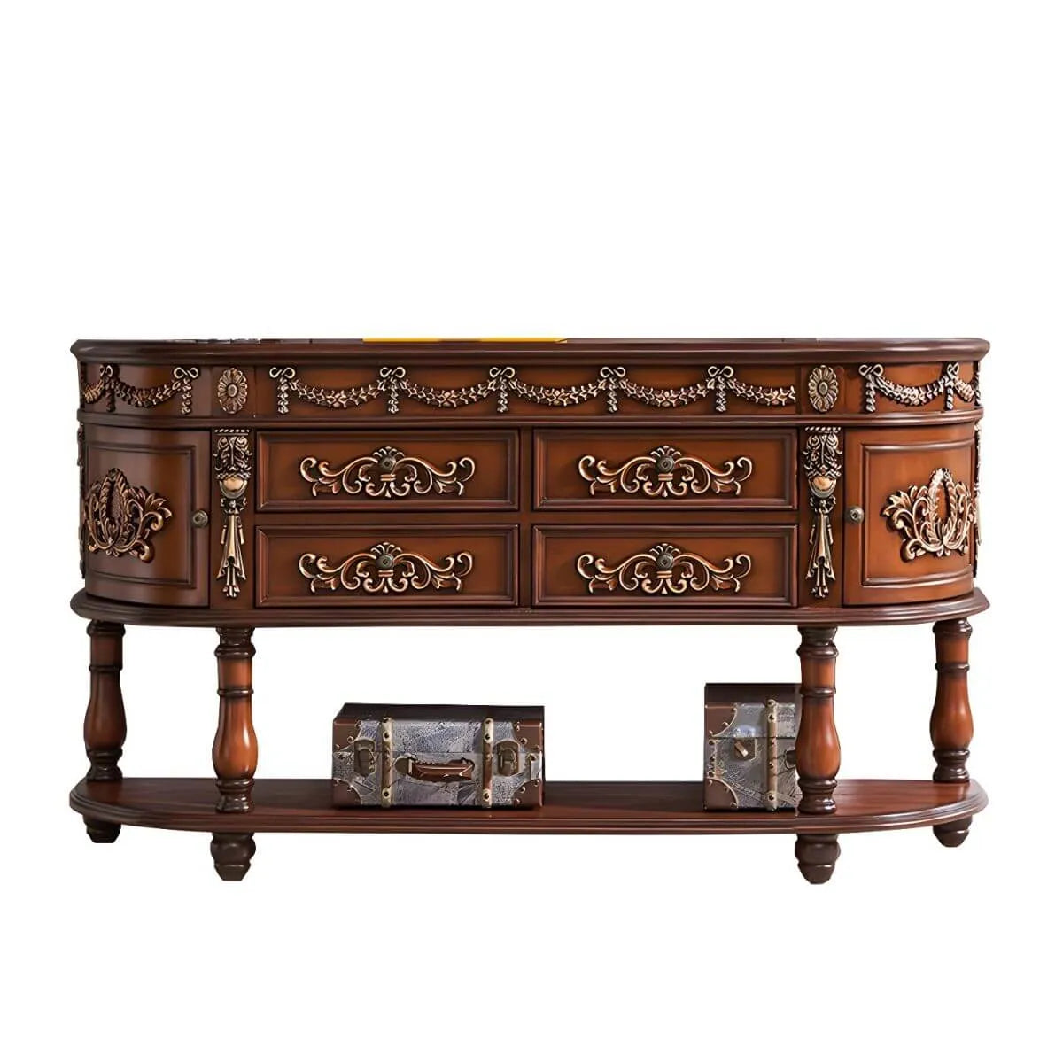 Victorian Half-Moon Wood Console Table with Storage