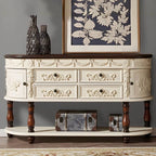 Victorian Half-Moon Wood Console Table with Storage