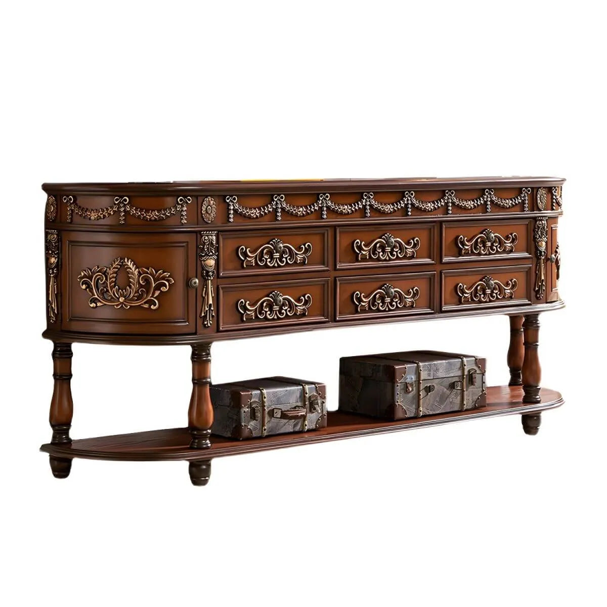 Victorian Half-Moon Wood Console Table with Storage