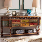 Victorian Half-Moon Wood Console Table with Storage
