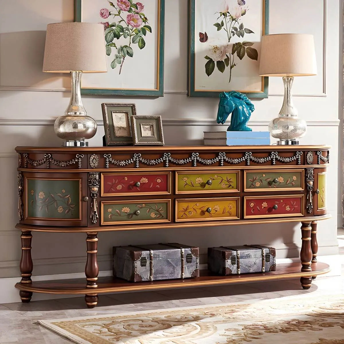 Victorian Half-Moon Wood Console Table with Storage Secondary image