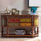 Victorian Half-Moon Wood Console Table with Storage