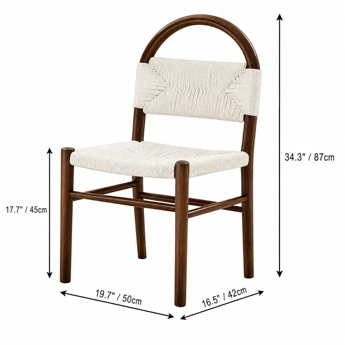 Vintage Arched Rope Dining Chair Series with Checker Weave and Rounded Wood Frame