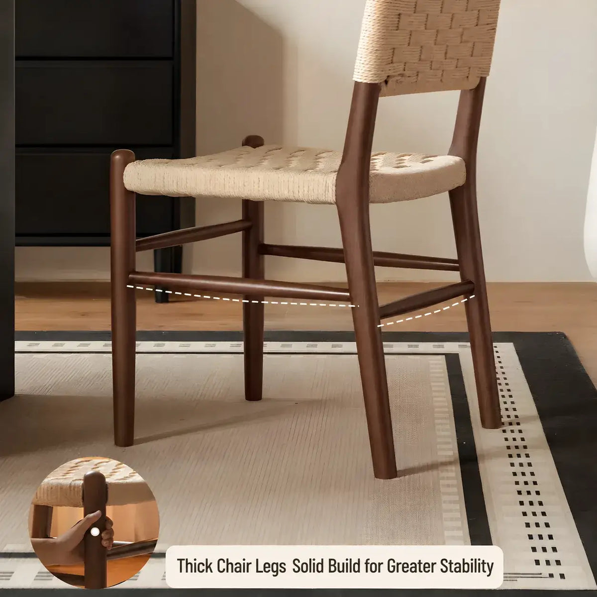 Vintage Arched Rope Dining Chair Series with Checker Weave and Rounded Wood Frame