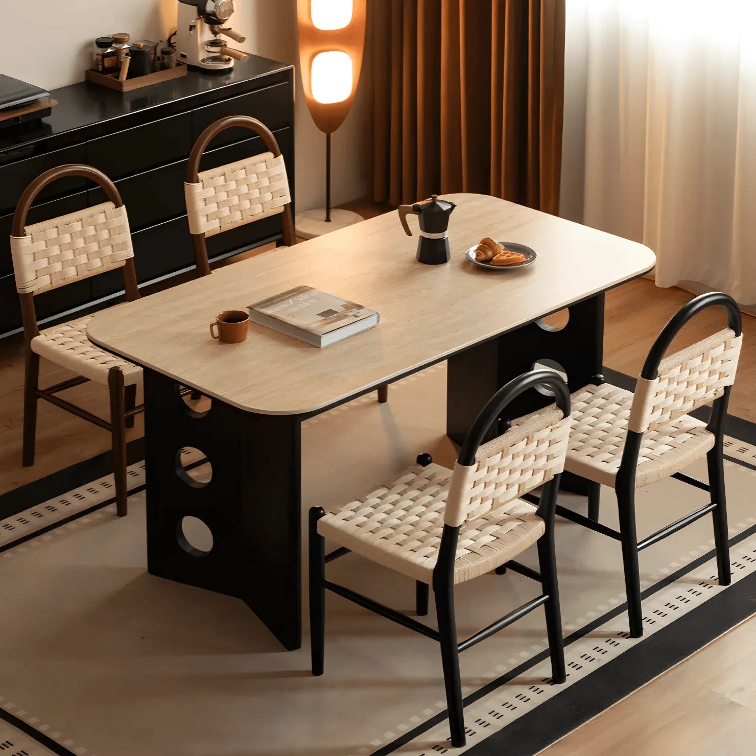 Vintage Arched Rope Dining Chair Series with Checker Weave and Rounded Wood Frame