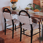 Vintage Arched Rope Dining Chair Series with Checker Weave and Rounded Wood Frame