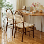 Vintage Arched Rope Dining Chair Series with Checker Weave and Rounded Wood Frame