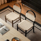 Vintage Arched Rope Dining Chair Series with Checker Weave and Rounded Wood Frame