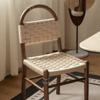 Vintage Arched Rope Dining Chair Series with Checker Weave and Rounded Wood Frame