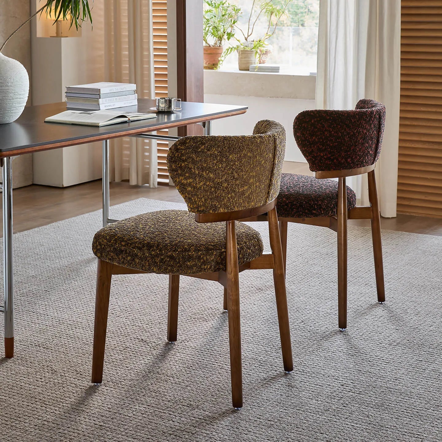 Vintage Ash Wood Dining Chair in Hand-Stitched Chenille, Curved Y-Back