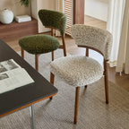 Vintage Ash Wood Dining Chair in Hand-Stitched Chenille, Curved Y-Back