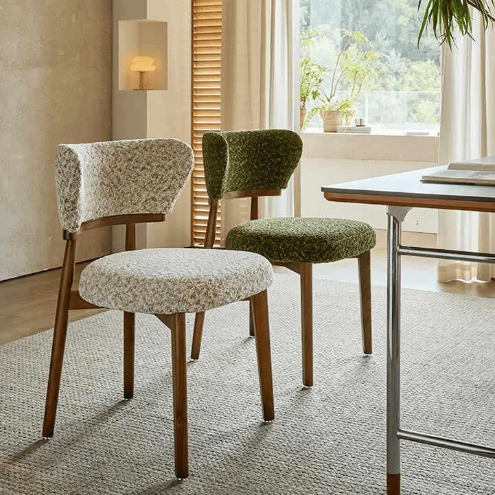 Vintage Ash Wood Dining Chair in Hand-Stitched Chenille, Curved Y-Back