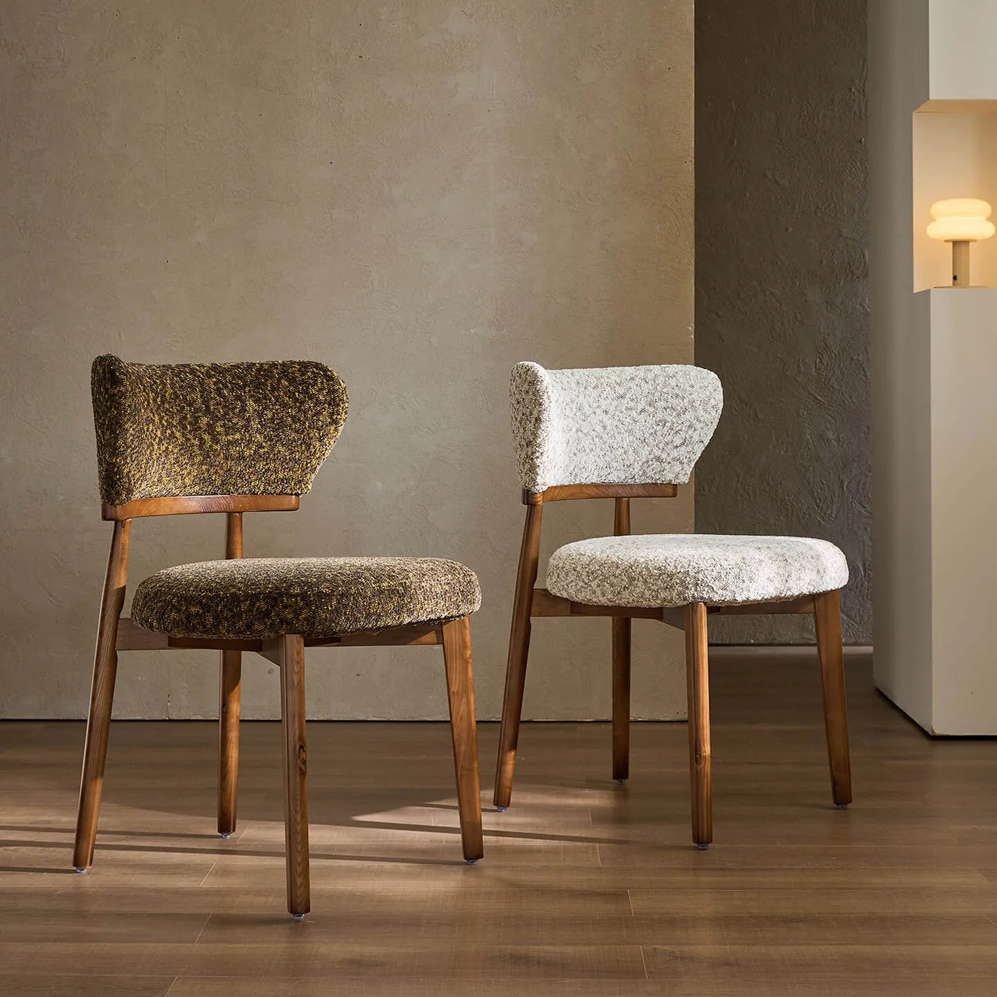 Vintage Ash Wood Dining Chair in Hand-Stitched Chenille, Curved Y-Back
