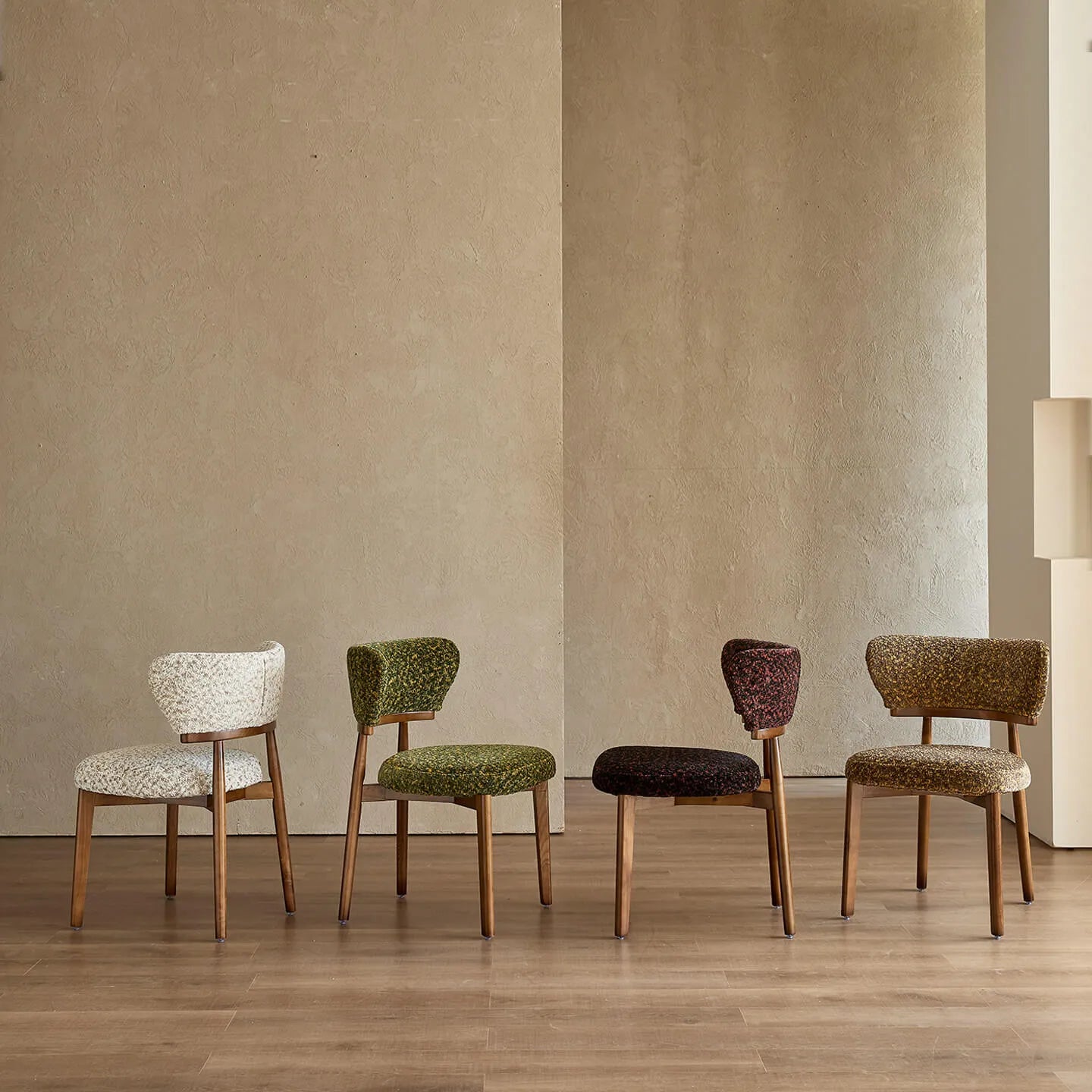 Vintage Ash Wood Dining Chair in Hand-Stitched Chenille, Curved Y-Back