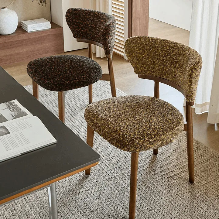 Vintage Ash Wood Dining Chair in Hand-Stitched Chenille, Curved Y-Back