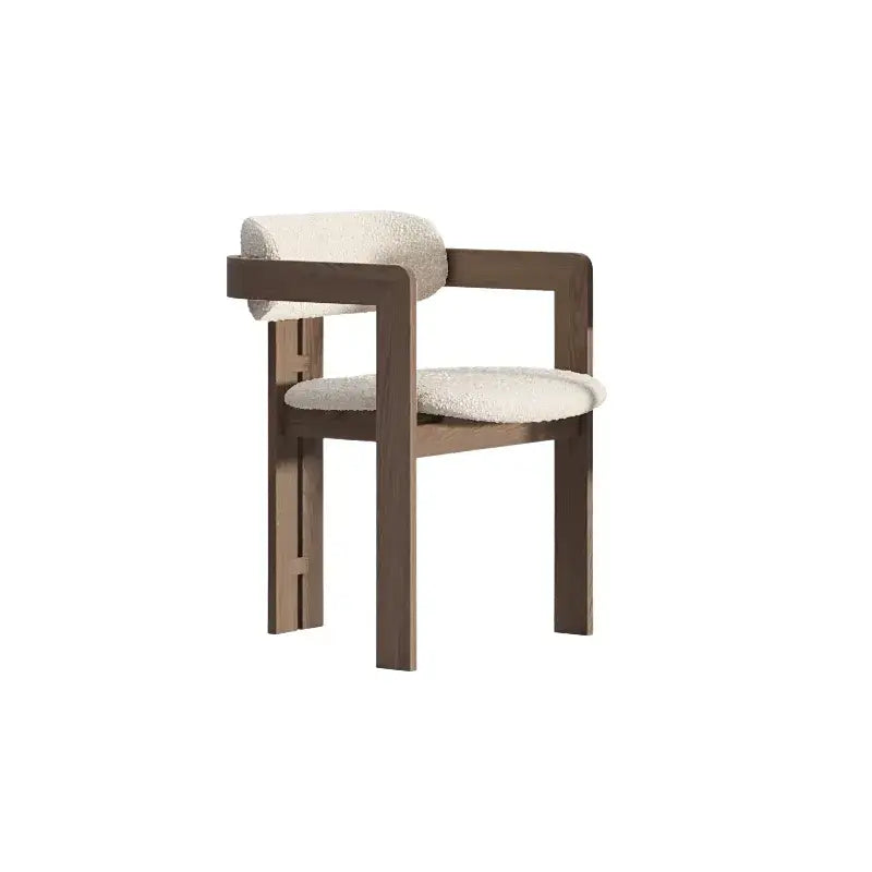 Vintage Ash Wood Dining Chair with Houndstooth Upholstery and Sculpted Back Slit