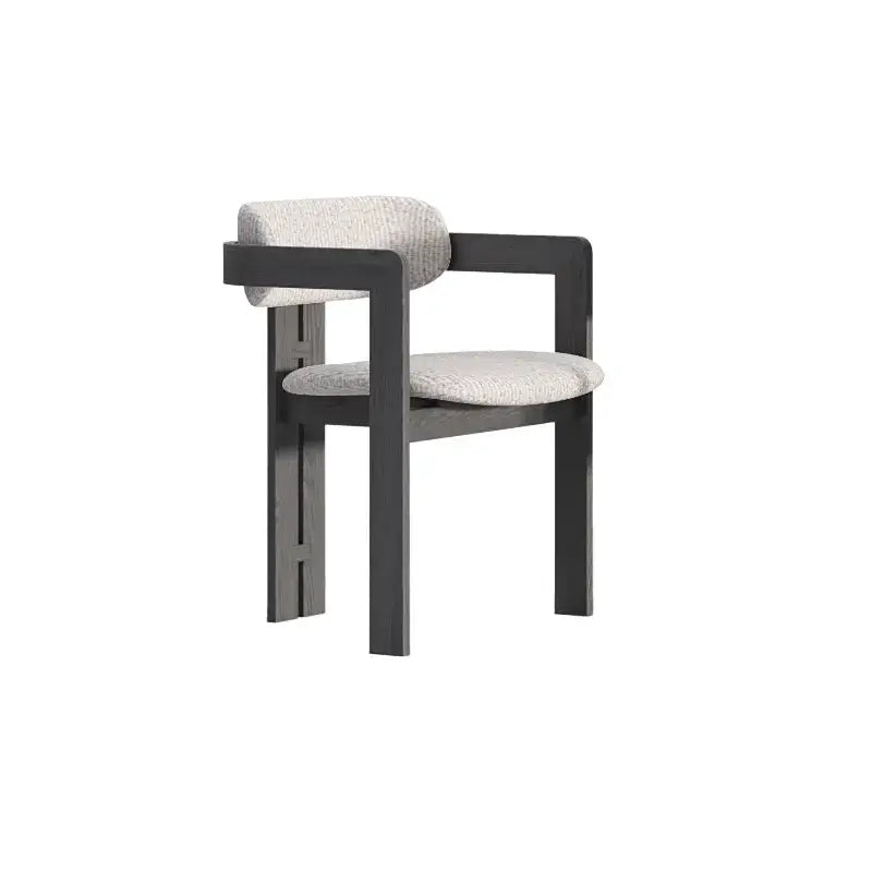 Vintage Ash Wood Dining Chair with Houndstooth Upholstery and Sculpted Back Slit