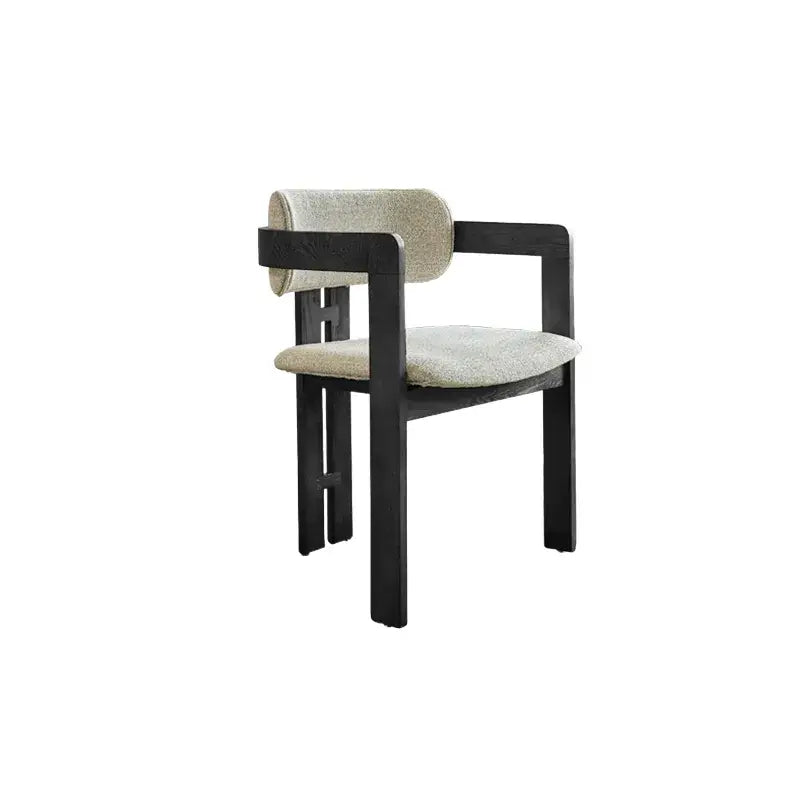 Vintage Ash Wood Dining Chair with Houndstooth Upholstery and Sculpted Back Slit
