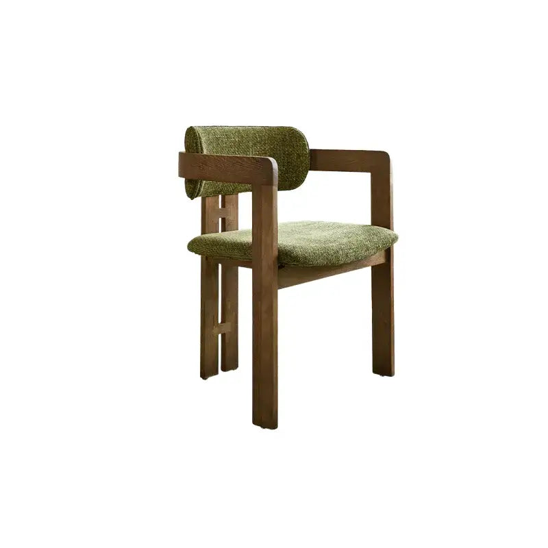 Vintage Ash Wood Dining Chair with Houndstooth Upholstery and Sculpted Back Slit