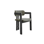 Vintage Ash Wood Dining Chair with Houndstooth Upholstery and Sculpted Back Slit