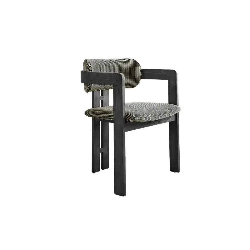 Vintage Ash Wood Dining Chair with Houndstooth Upholstery and Sculpted Back Slit