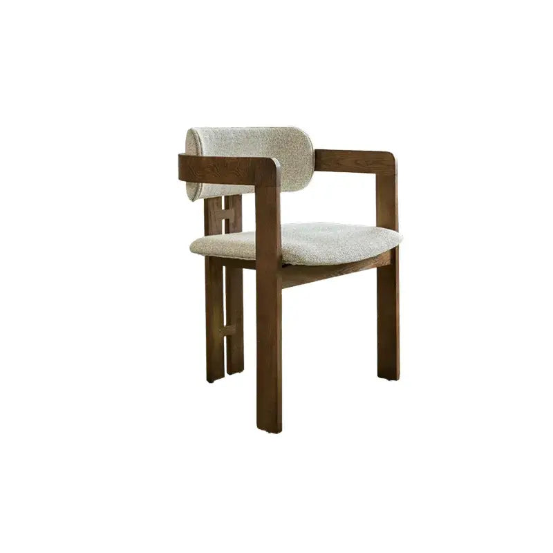 Vintage Ash Wood Dining Chair with Houndstooth Upholstery and Sculpted Back Slit