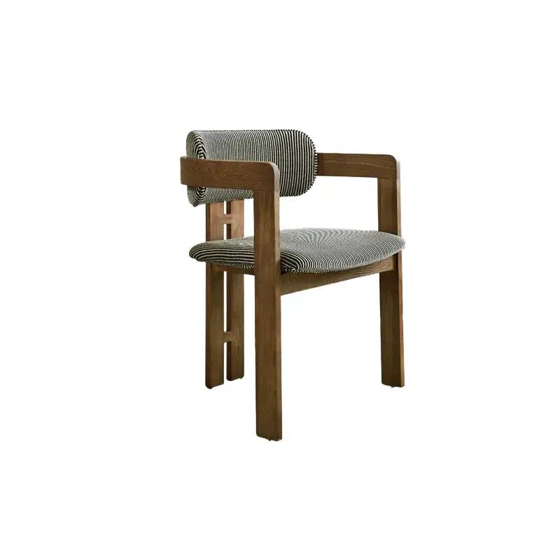 Vintage Ash Wood Dining Chair with Houndstooth Upholstery and Sculpted Back Slit