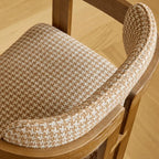 Vintage Ash Wood Dining Chair with Houndstooth Upholstery and Sculpted Back Slit