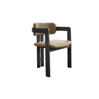 Vintage Ash Wood Dining Chair with Houndstooth Upholstery and Sculpted Back Slit