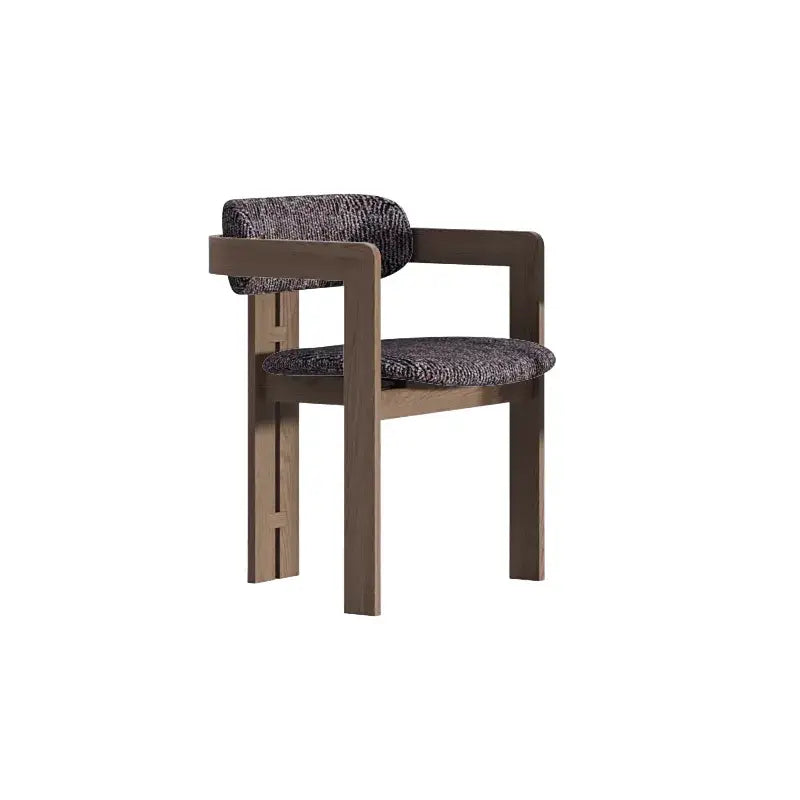 Vintage Ash Wood Dining Chair with Houndstooth Upholstery and Sculpted Back Slit