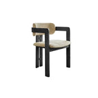 Vintage Ash Wood Dining Chair with Houndstooth Upholstery and Sculpted Back Slit