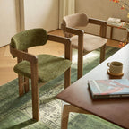 Vintage Ash Wood Dining Chair with Houndstooth Upholstery and Sculpted Back Slit
