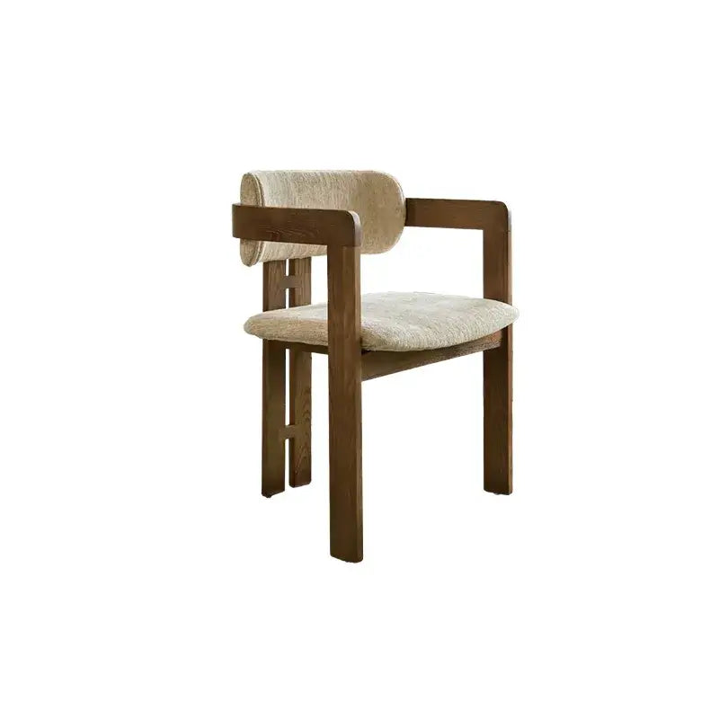 Vintage Ash Wood Dining Chair with Houndstooth Upholstery and Sculpted Back Slit