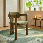 Vintage Ash Wood Dining Chair with Houndstooth Upholstery and Sculpted Back Slit