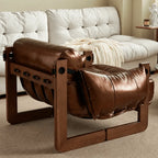Vintage Ash Wood Leather Sofa Sectionals with Cloud-Cushioned Comfort