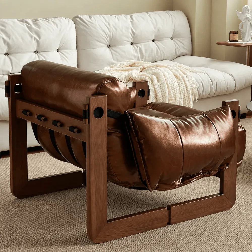 Vintage Ash Wood Leather Sofa Sectionals with Cloud-Cushioned Comfort