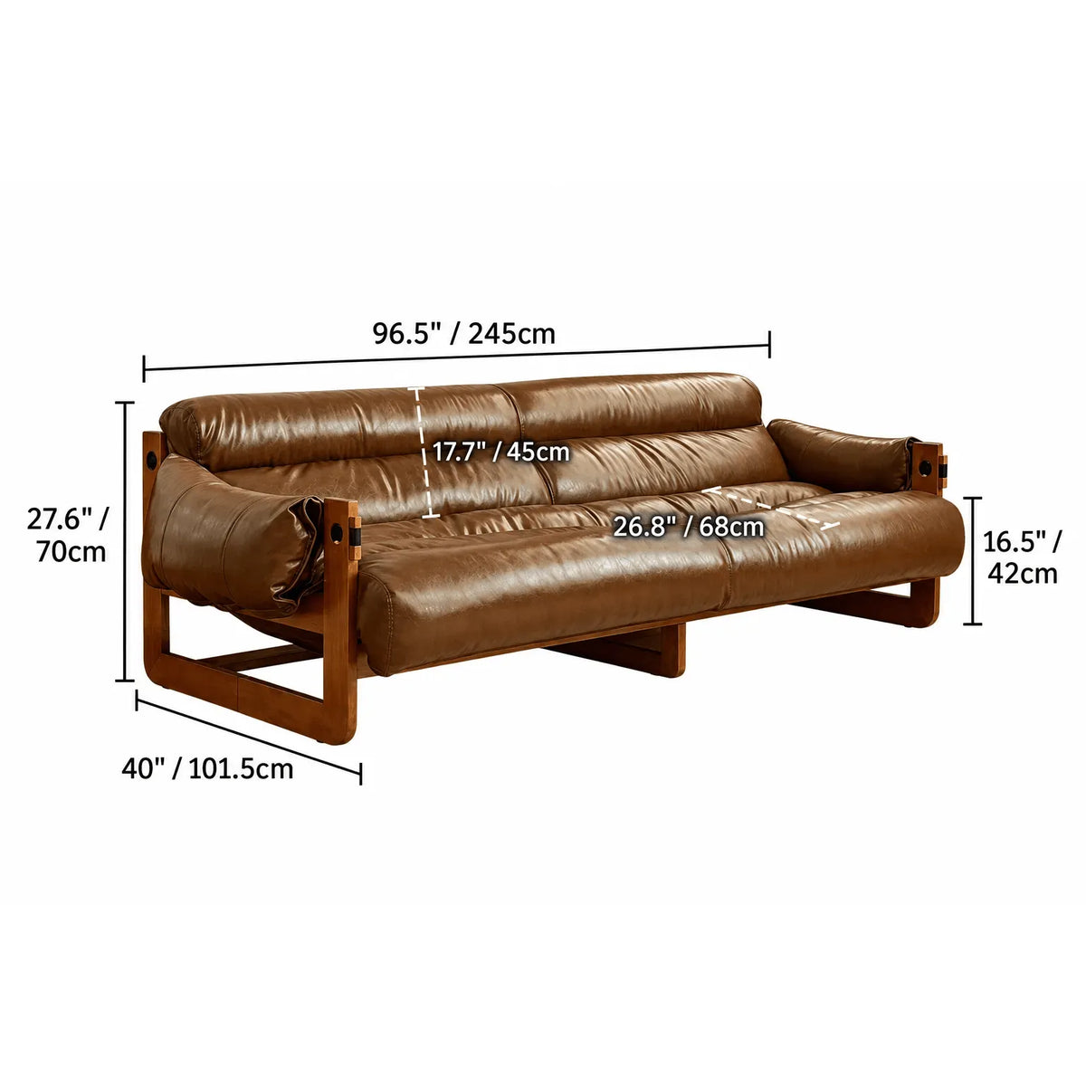 Vintage Ash Wood Leather Sofa Sectionals with Cloud-Cushioned Comfort Dimensions