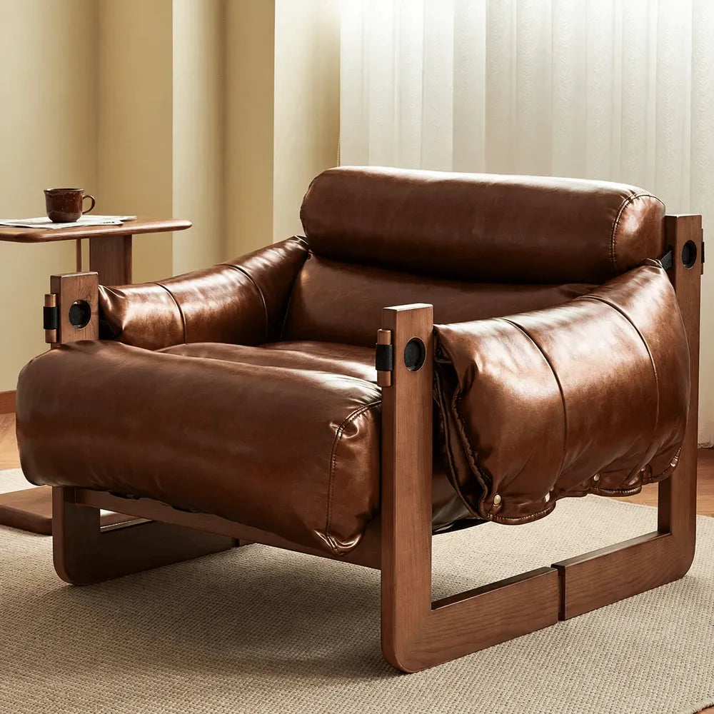 Vintage Ash Wood Leather Sofa Sectionals with Cloud-Cushioned Comfort Main Product Image