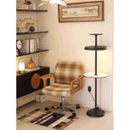 Vintage Ash Wood Plaid Office Chair Series with Curved Arms and Swivel Base
