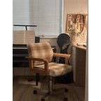 Vintage Ash Wood Plaid Office Chair Series with Curved Arms and Swivel Base