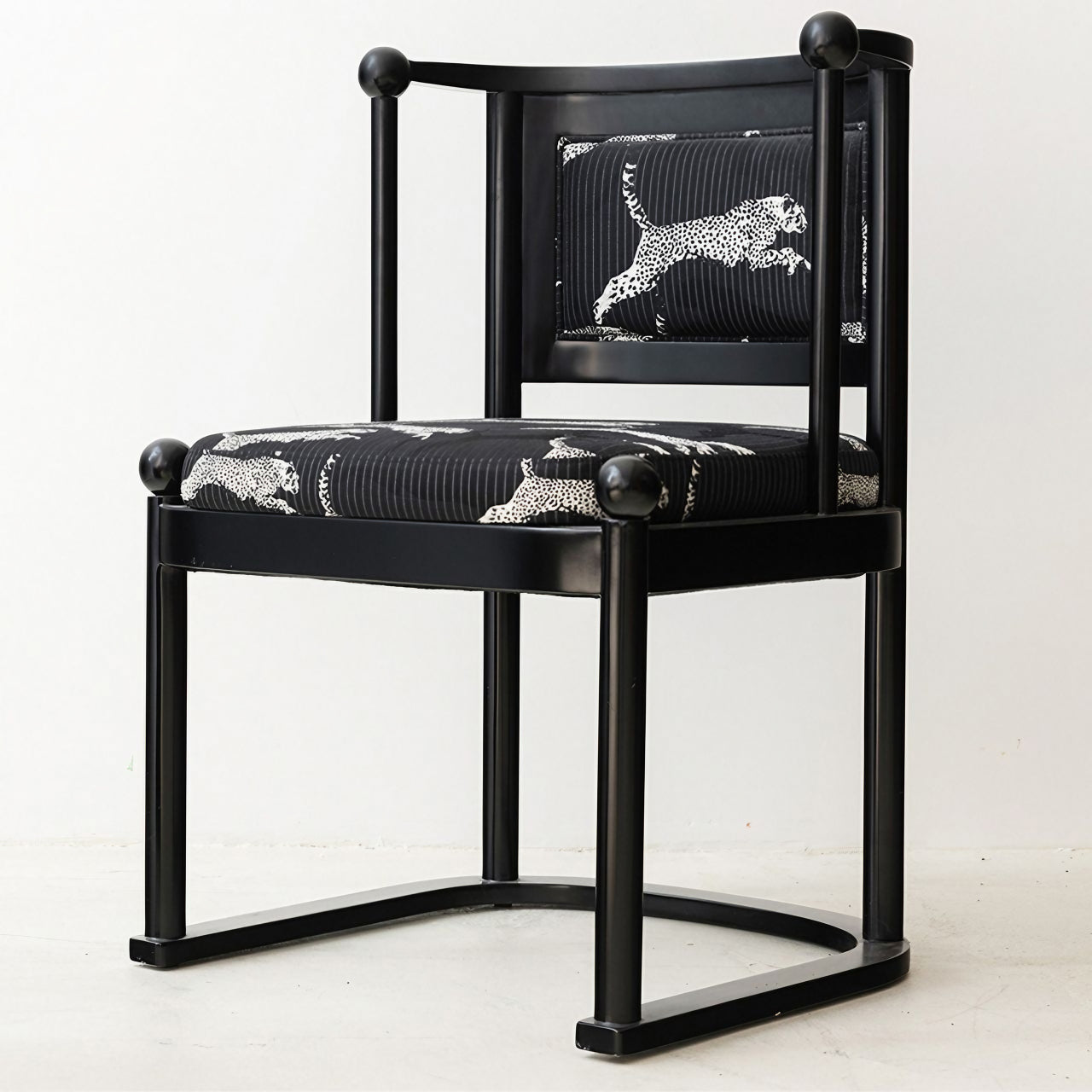 Vintage black leopard print dining chair single seat view