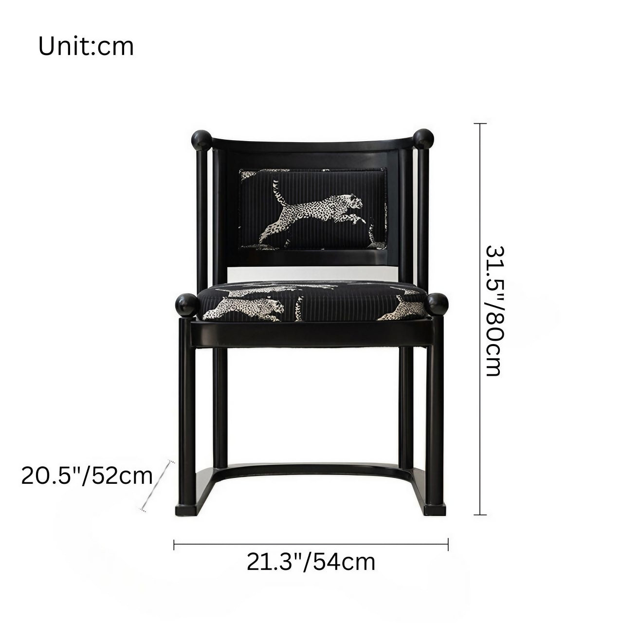 Vintage Black Fabric Leopard Print Dining Chair - Single Seat
